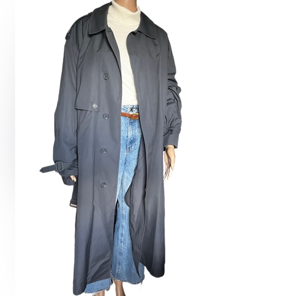 CLASSIC 90s Vintage Neutral Grey Men’s Wear Oversized Trench‎ Coat - Picture 4 of 16